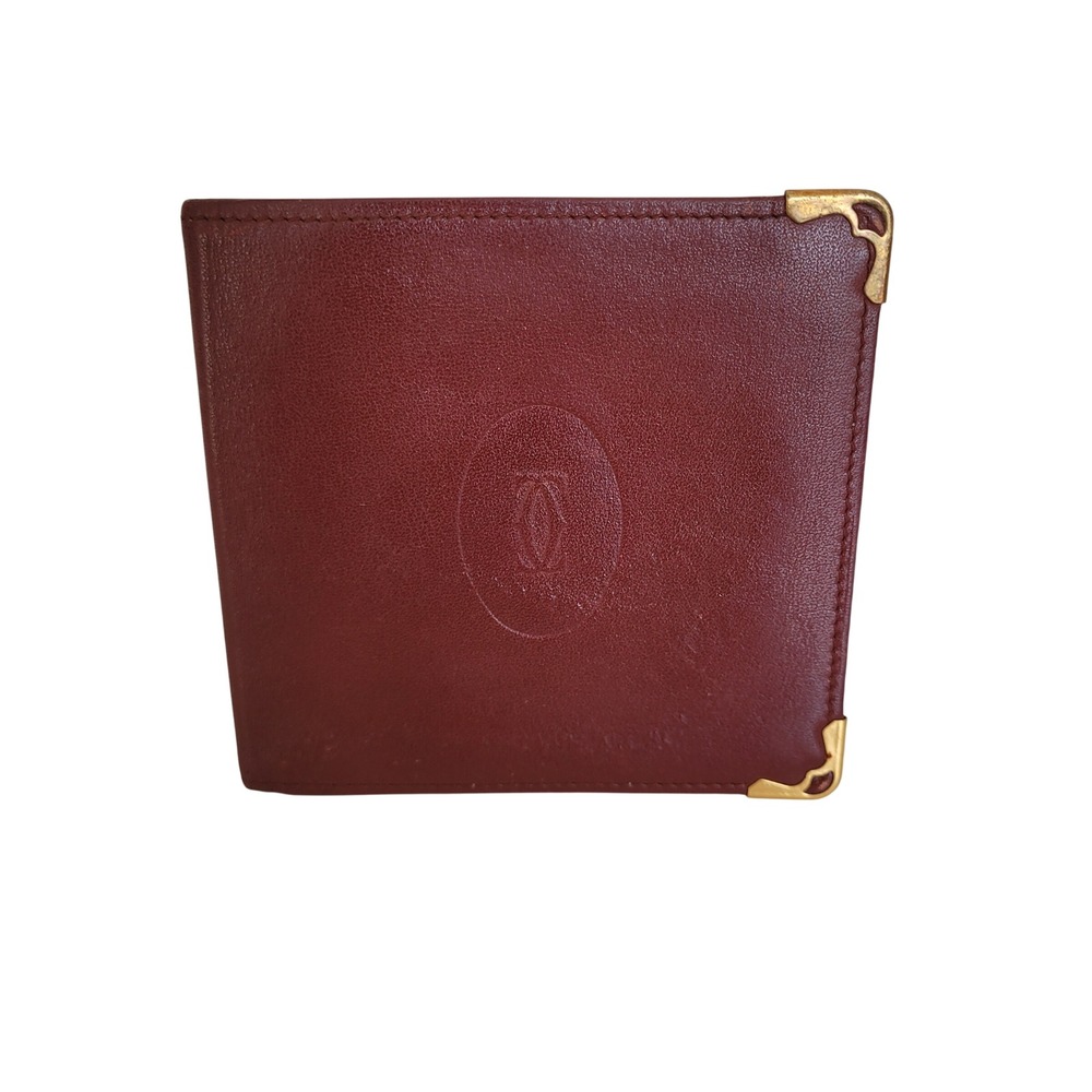 Cartier Paris Must de Cartier Burgundy Leather Bifold Wallet Gold Corners Vintag